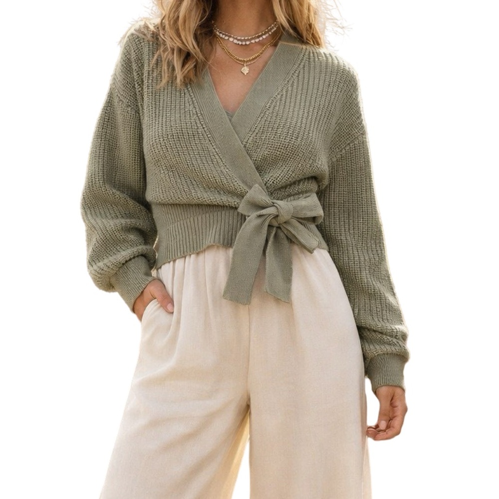 SHEIN Sage Green Wrap Knit sweater top Sweater Boho cottage core
